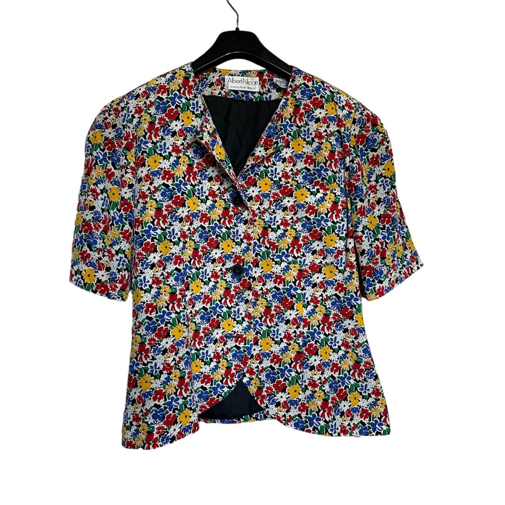 Vintage Albert Nipon 100% Silk Dainty Floral Blazer Business Casual
